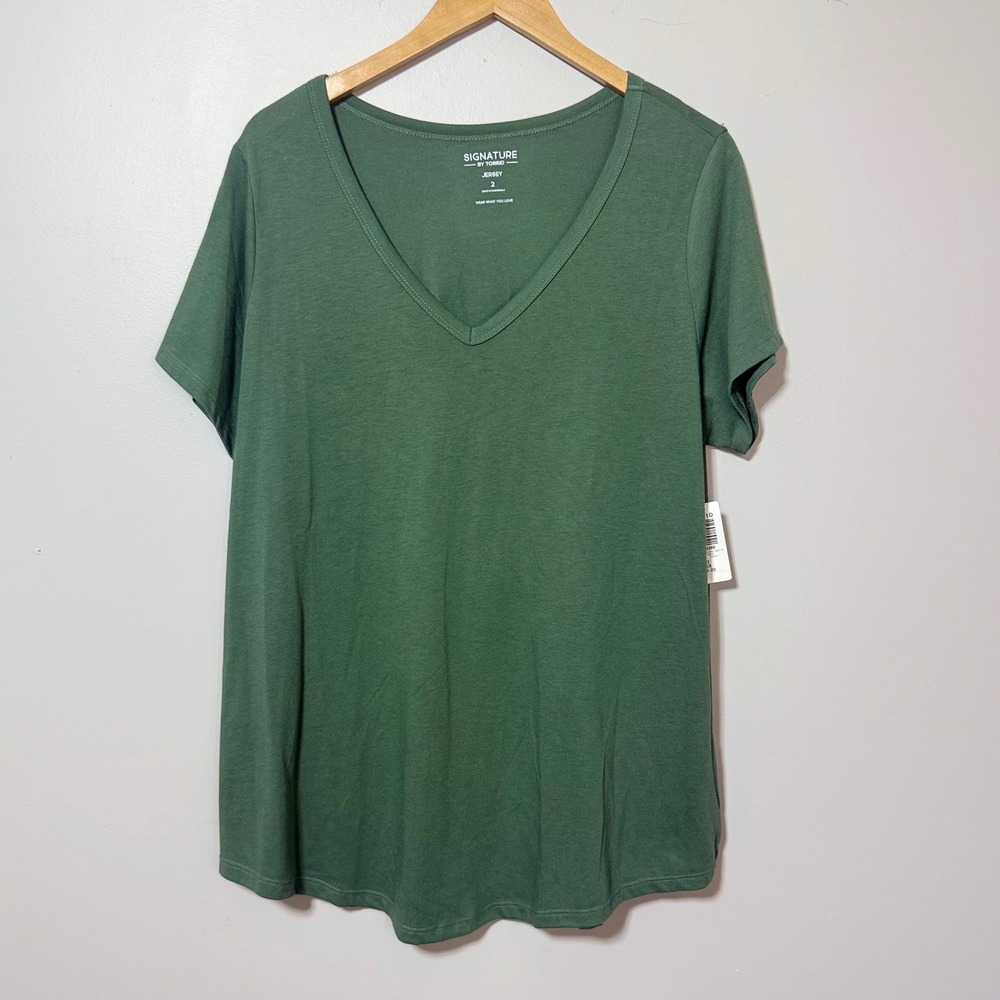 Torrid Girlfriend V-Neck Tee Women 2 2X Dark Forest Green Signature Jersey NWT